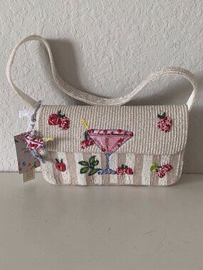 Handcrafted in India Strawberry Margarita Martini Beaded Bag W/Charm Viral NEW